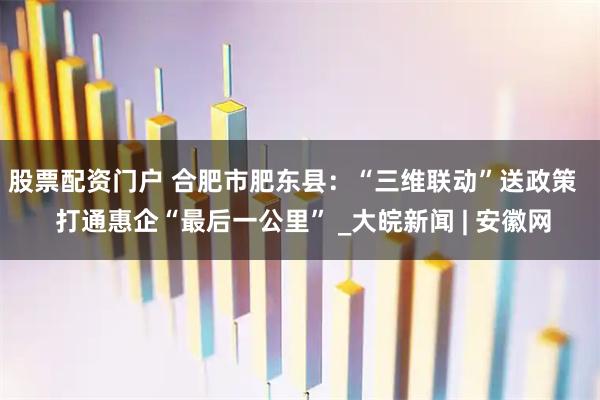 股票配资门户 合肥市肥东县：“三维联动”送政策   打通惠企“最后一公里” _大皖新闻 | 安徽网